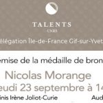 The bronze medal award ceremony of the CNRS for Nicolas Morange Post illustration